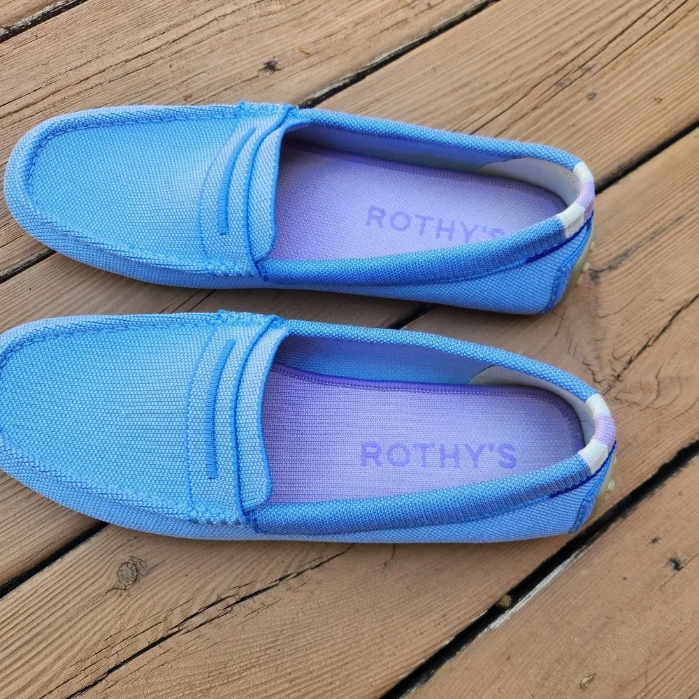 Rothy's Daily Driver Blue Canvas Washable Loafers Size 11 Excellent